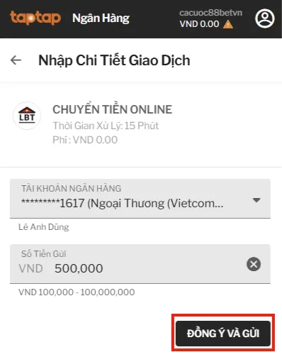 Gửi tiền 188BET bước 3